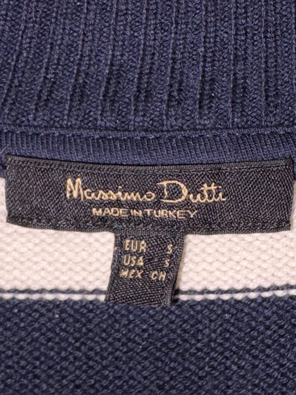 Massimo Dutti Navy Ecru Wide Stripe Cotton Knit Short Sleeve Top Size S - Picture 5 of 6
